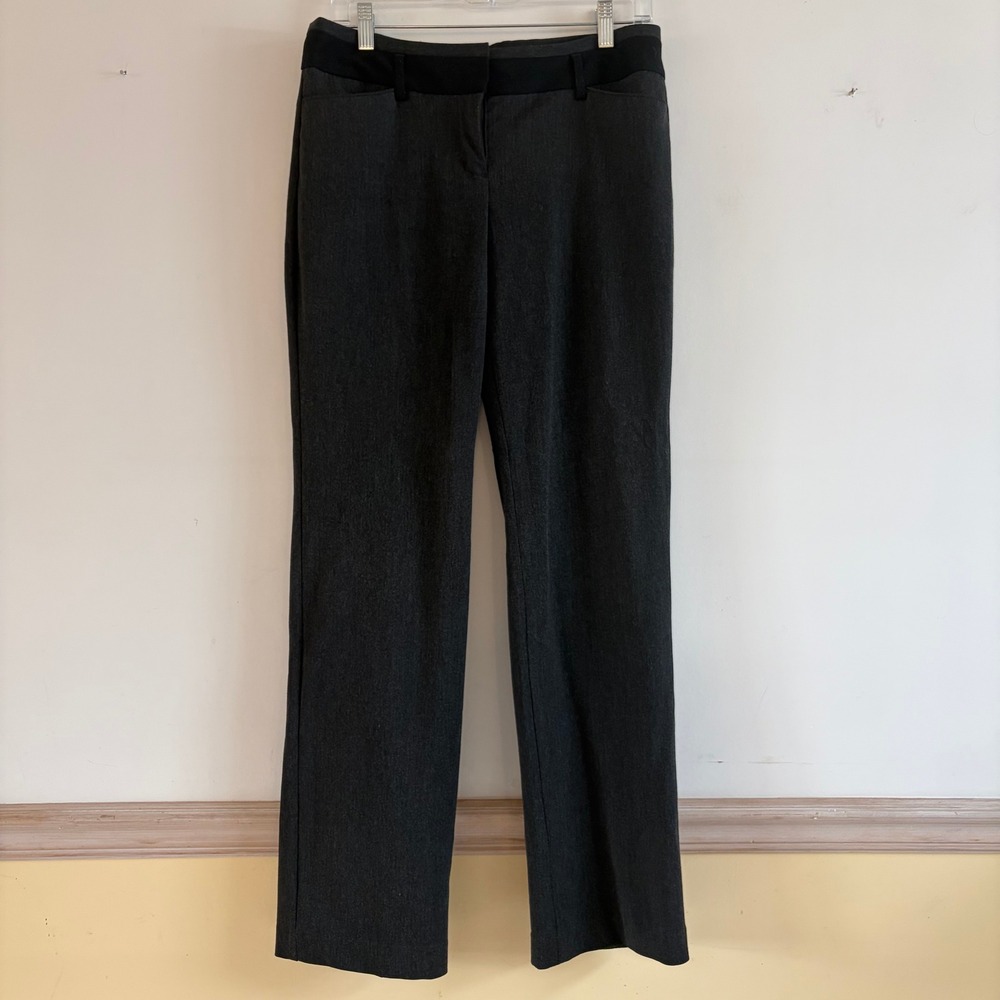 Express Editor Charcoal Gray Straight Leg Dress Pants Black Waistband 8R